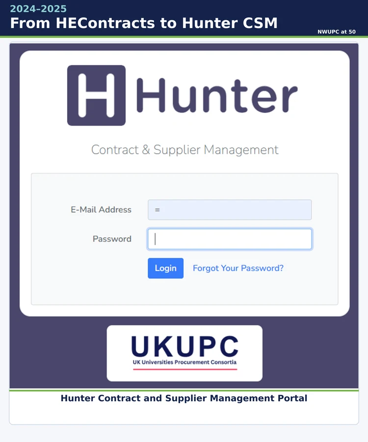 Hunter Contract and Supplier Management portal login screen